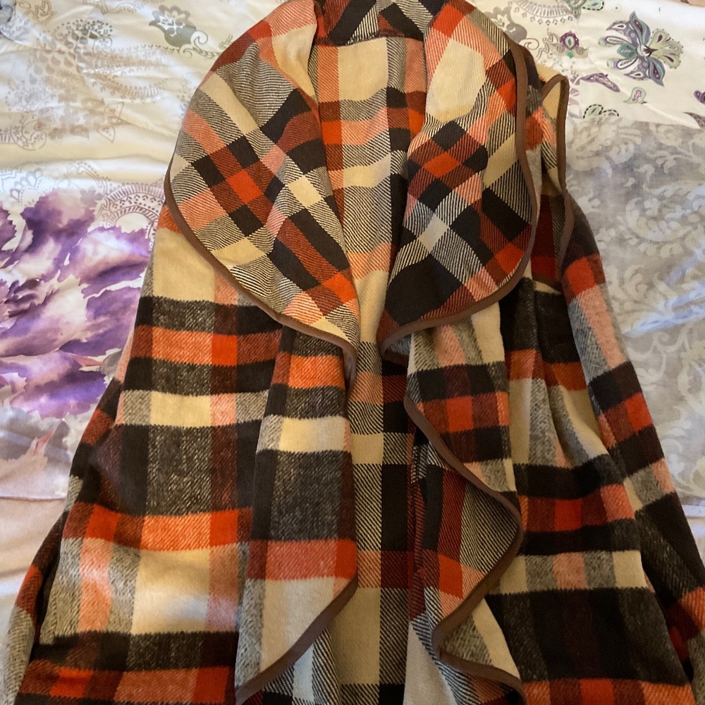 Woman's Plaid Vest Lapel Open Front Sleeveless Cardigan